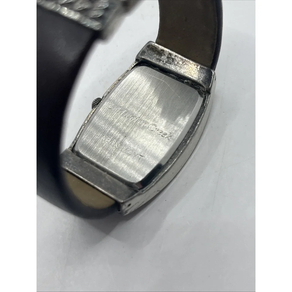 Coldwater Creek Women's Quartz Watch Leather Bangle Silver 26mm Case New Battery
